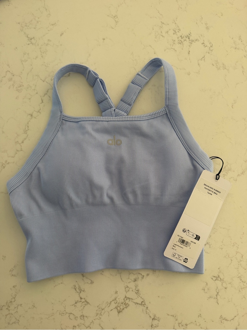 Alo Yoga Seamless Ribbed Favorite Bra Tank Provence Blue Size S NWT Sold Out